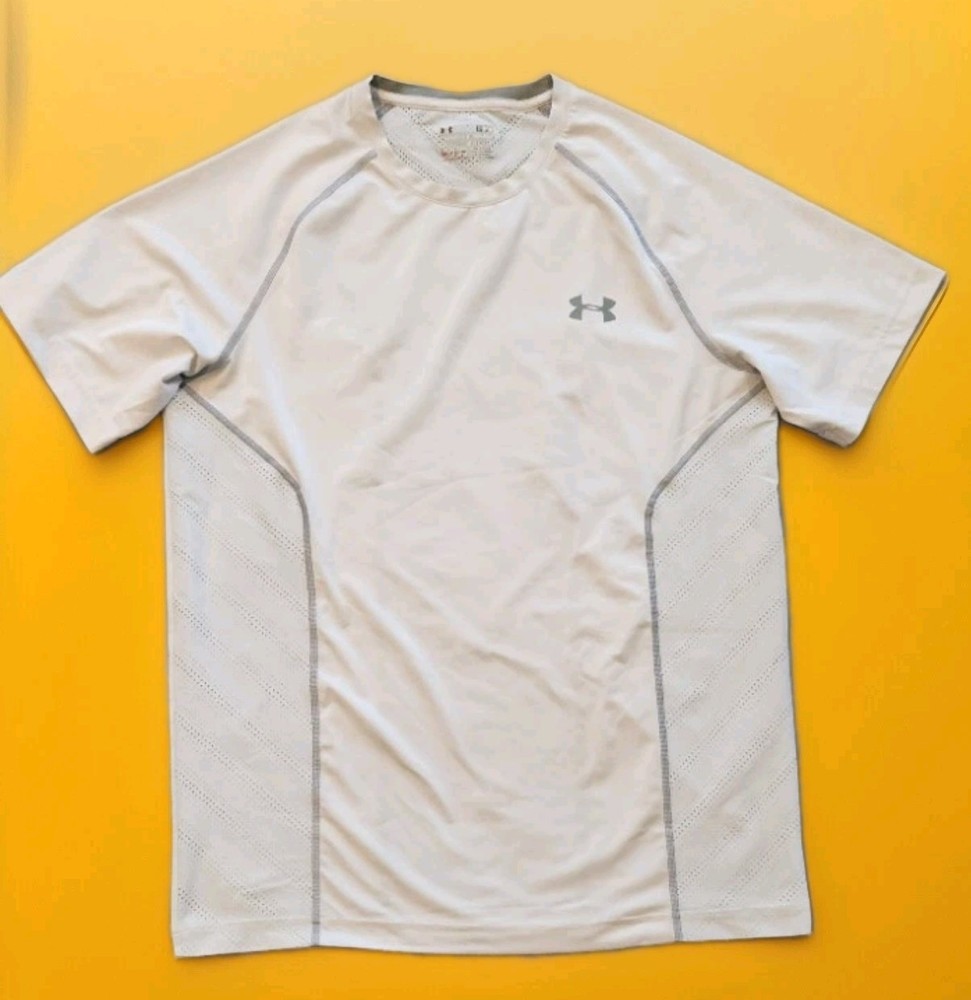 Under Armour Men's HeatGear White Fitted Short Sleeve T-Shirt! L Excellent