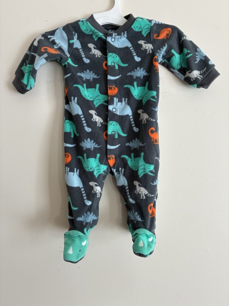 Carter's Baby Boys Colorful Dinosaurs Cozy Fleece Snap-Up Sleep & Play Gray 0-3M