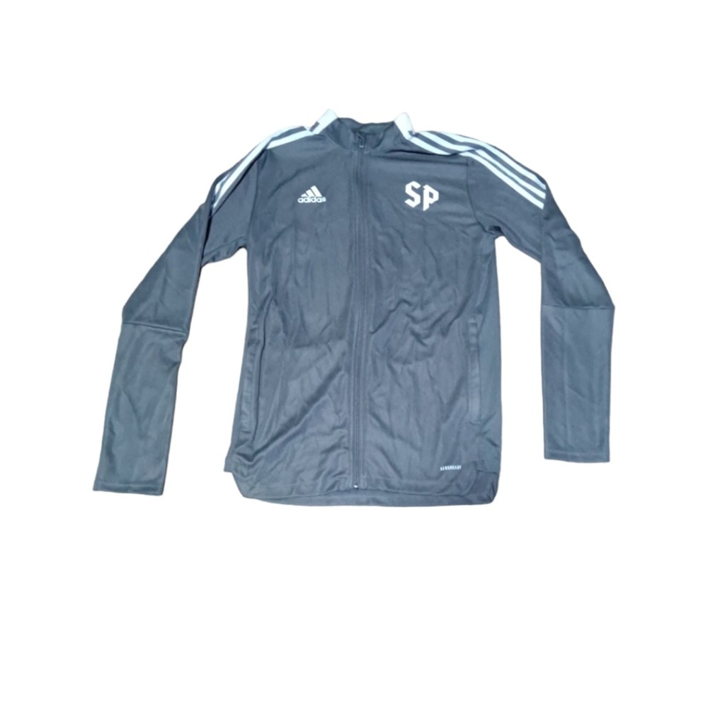 Adidas gray stripe sleeve track jacket for running and training