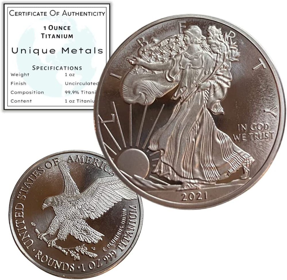 2021 1 Ounce OZ .999 Fine Solid Titanium USA American Liberty Eagle Coin | Titan