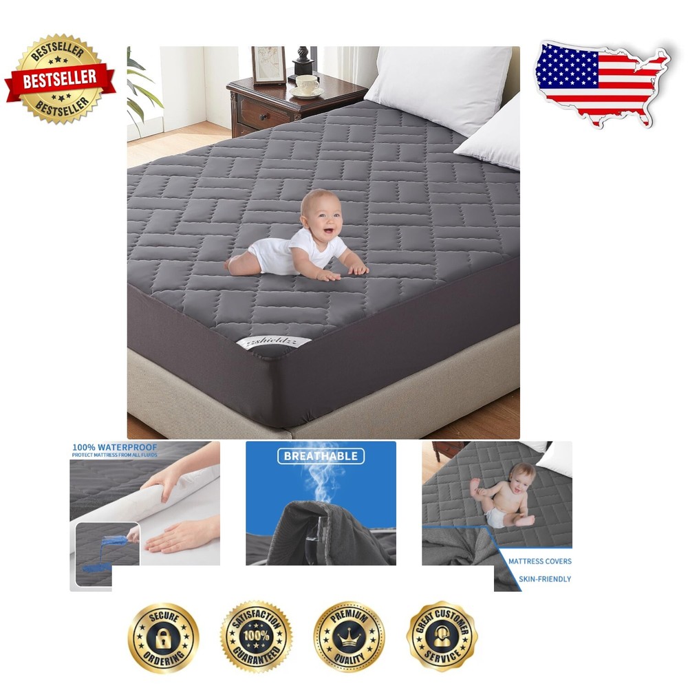 Ultra-Soft Gray Quilted Mattress Protector for Full Beds - 21