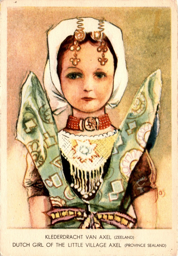Klederdracht van Axel, Zeeland, Dutch girl, village Axel, province Postcard