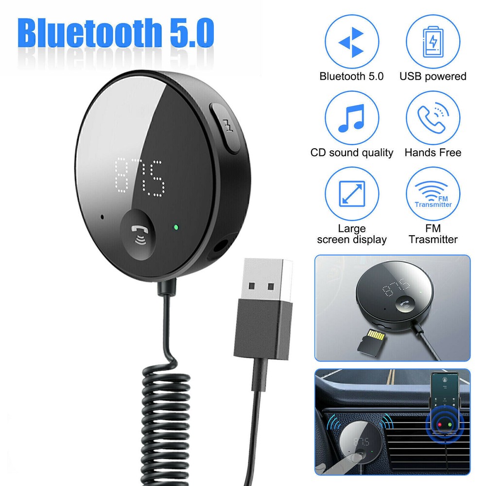 Bluetooth 5.0 Wireless Car FM Transmitter AUX Stereo Audio Receiver Adapter USB