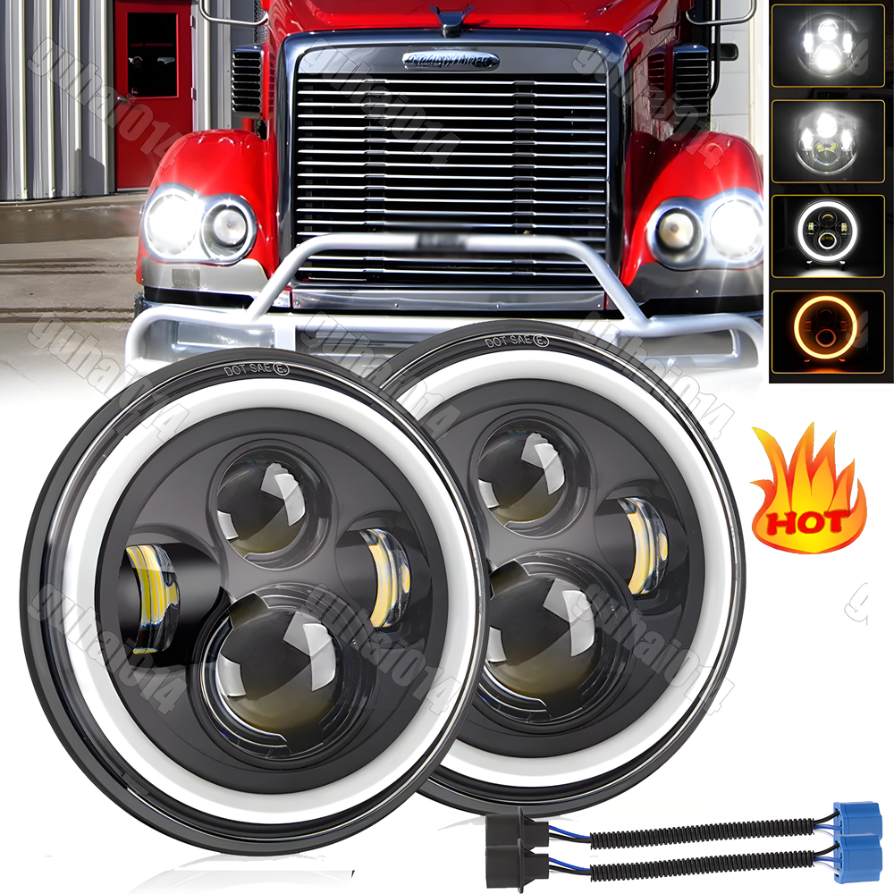2x 7'' Round LED Headlight Hi/Lo For Freightliner Coronado 01-2016 Century Class