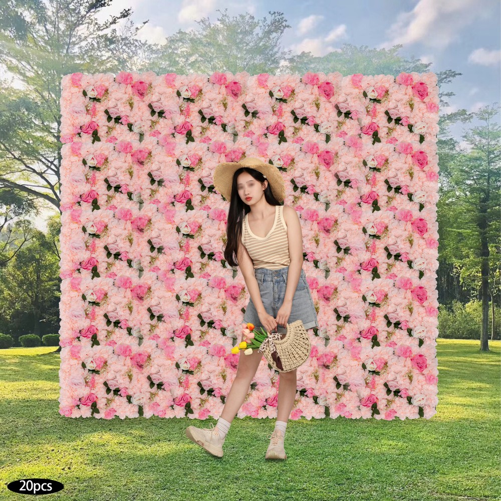20 Pieces Flower Wall Panel Artificial Floral Backdrop Wall Decoration Backdrop