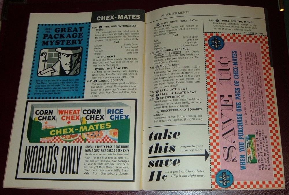 1961 CHEX MATES CEREAL TV AD~VARIETY PACK/CHECKERBOARD SQUARE/COUPON MINI BOX 'S-image