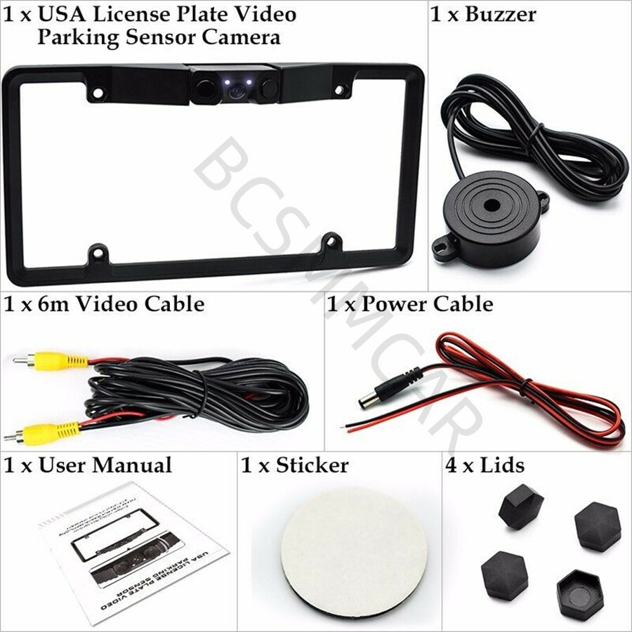 Car License Plate Frame Backup Camera 120° Rearview Reverse Parking Sensor Radar