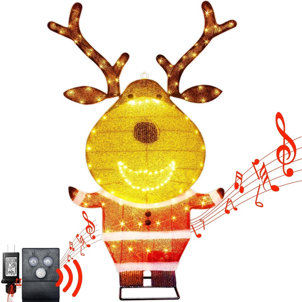 PEIDUO Reindeer Christmas Decor, Lighted Deer Christmas Decorations Outdoor w...