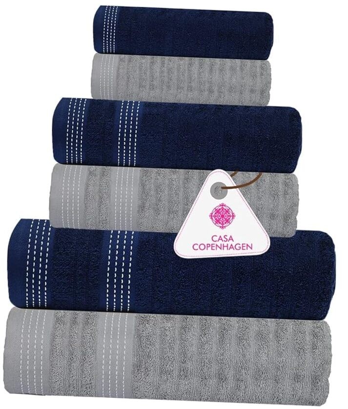 Elegance Collection Towels 550 GSM 2 Bath Towel 2 Hand Towel Navy Blue + Grey