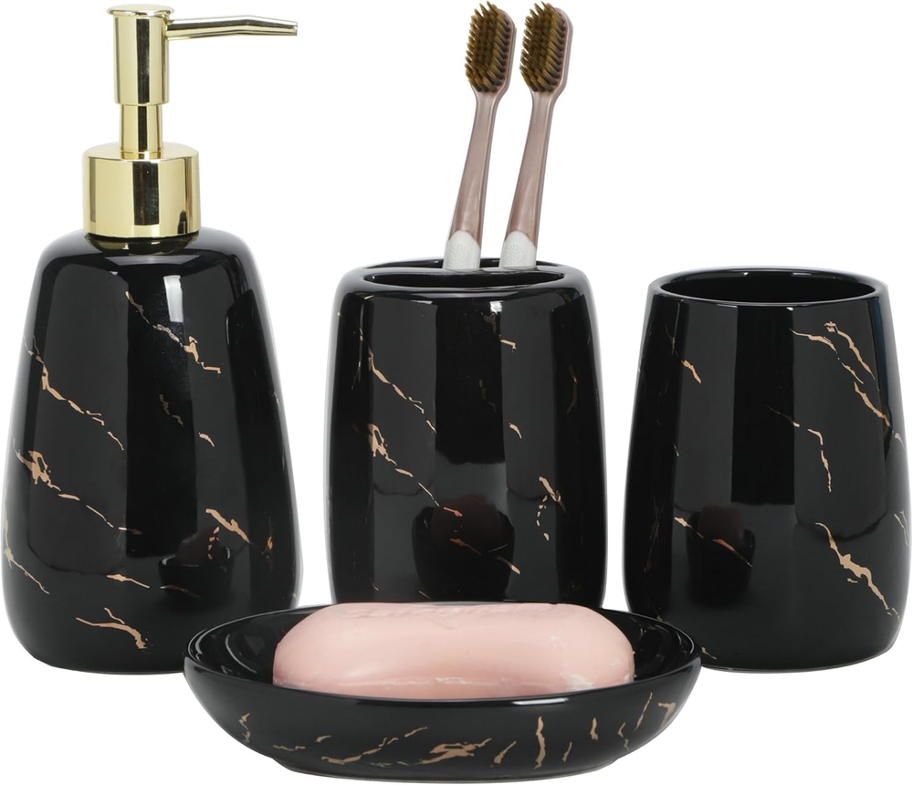 4-Piece Black Bathroom Accessory Set with Toothbrush Holder
