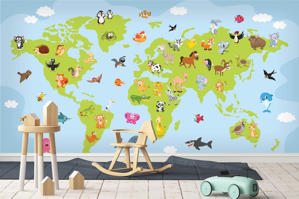 3D Animal World Map Wall Murals Wallpaper Murals Wall Sticker