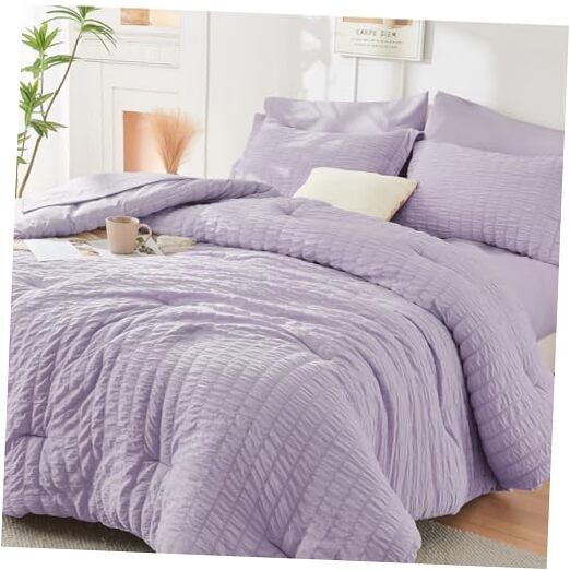 Lavender Full Size Comforter Sets Seersucker 7 Pieces, All Season Luxury Bed