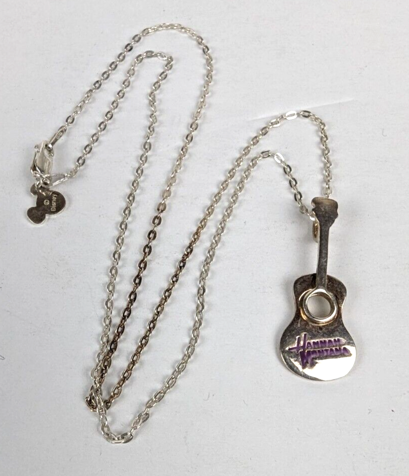 Disney Sterling Silver Hannah Montana Guitar Pendant Chain Necklace 18