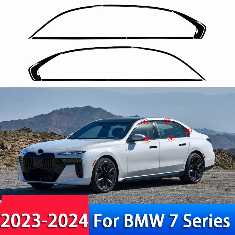 2023-2025 BMW 7 Series 740Li Black Window Trim Frame Strip Set 10pcs