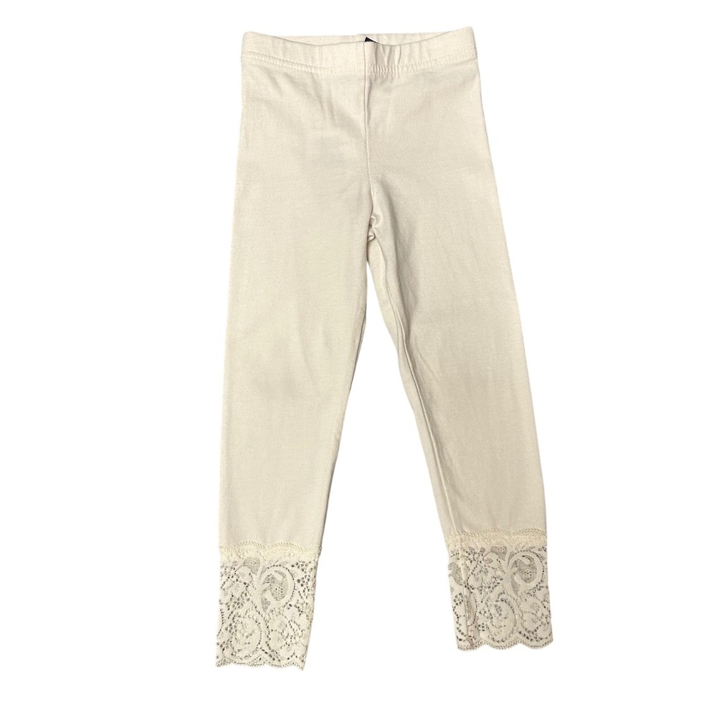 Ralph Lauren Leggings Girls 4T Cream Lace Trim Cotton Stretch Pants
