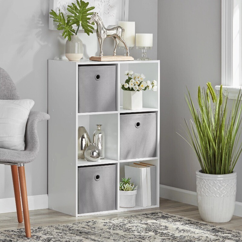 11-inch 6-Cube Storage Organizer Shelf for Home Living Room in Durable White