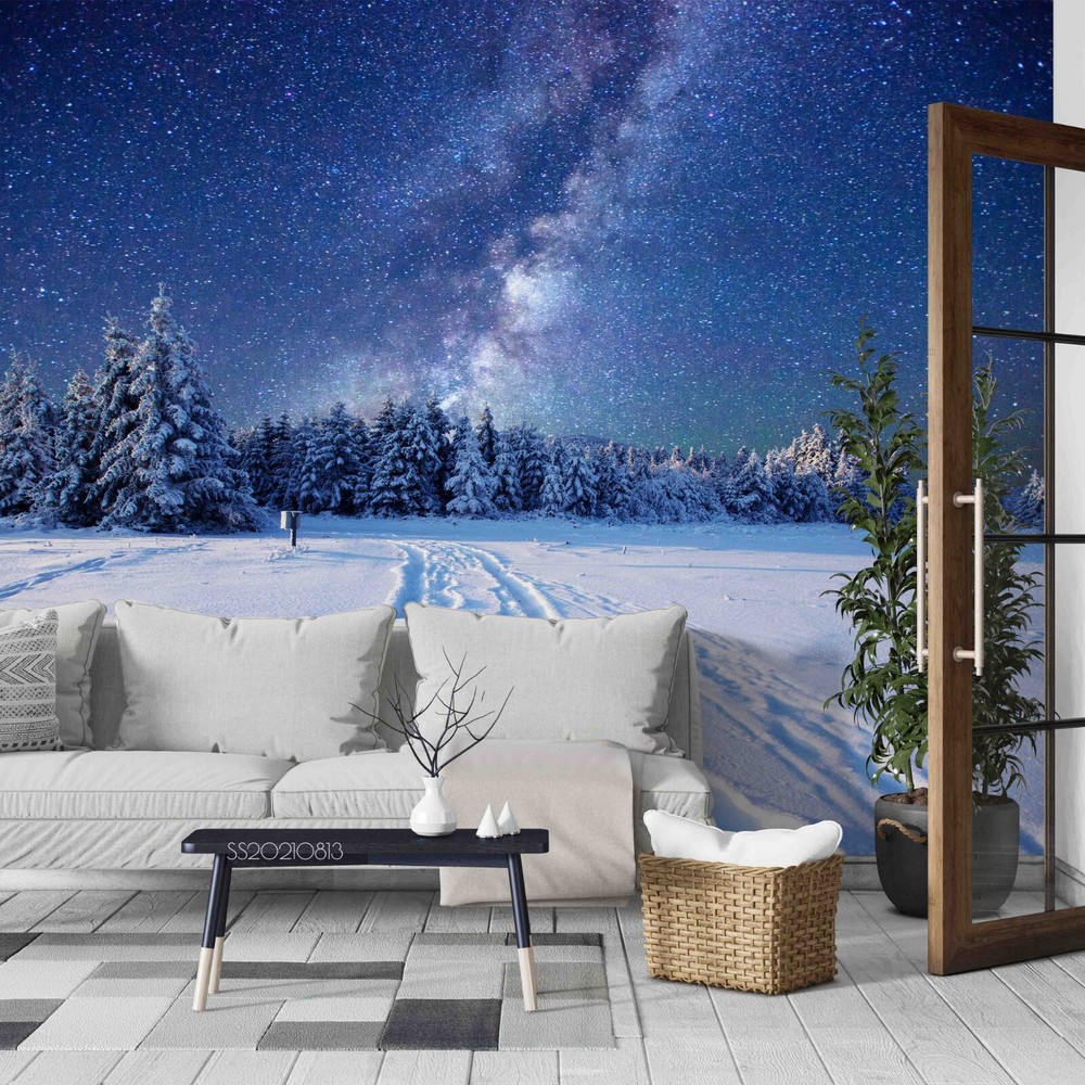 3D Starry Sky Snow Forest Scenery Wall Murals Wallpaper Murals Wall Sticker