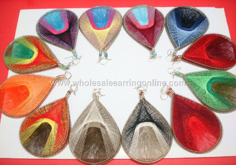 Wholesale 12-Pair Thread Earrings in Assorted Colors Large Size 221 C