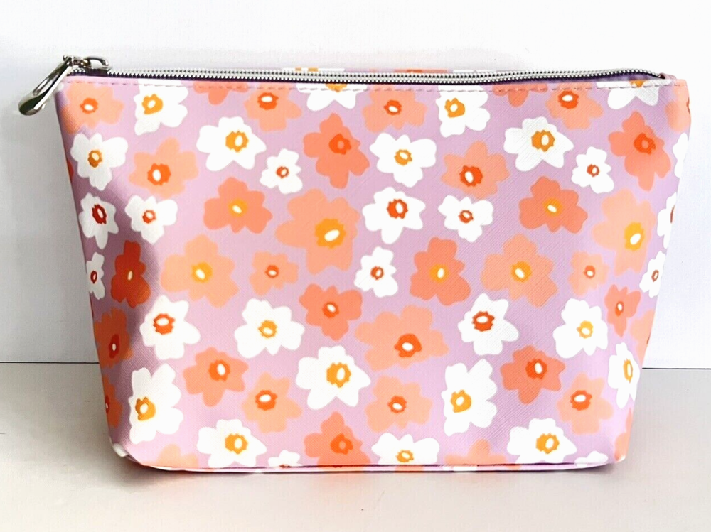 Floral Vinyl XL Makeup Bag Roomy Travel Toiletry Pouch