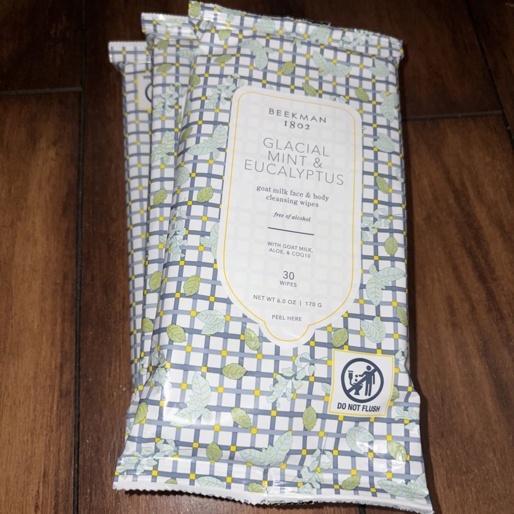 Beekman 1802 Facial Cleansing Wipes Set of 3 Glacial Mint and Eucalyptus 30 each