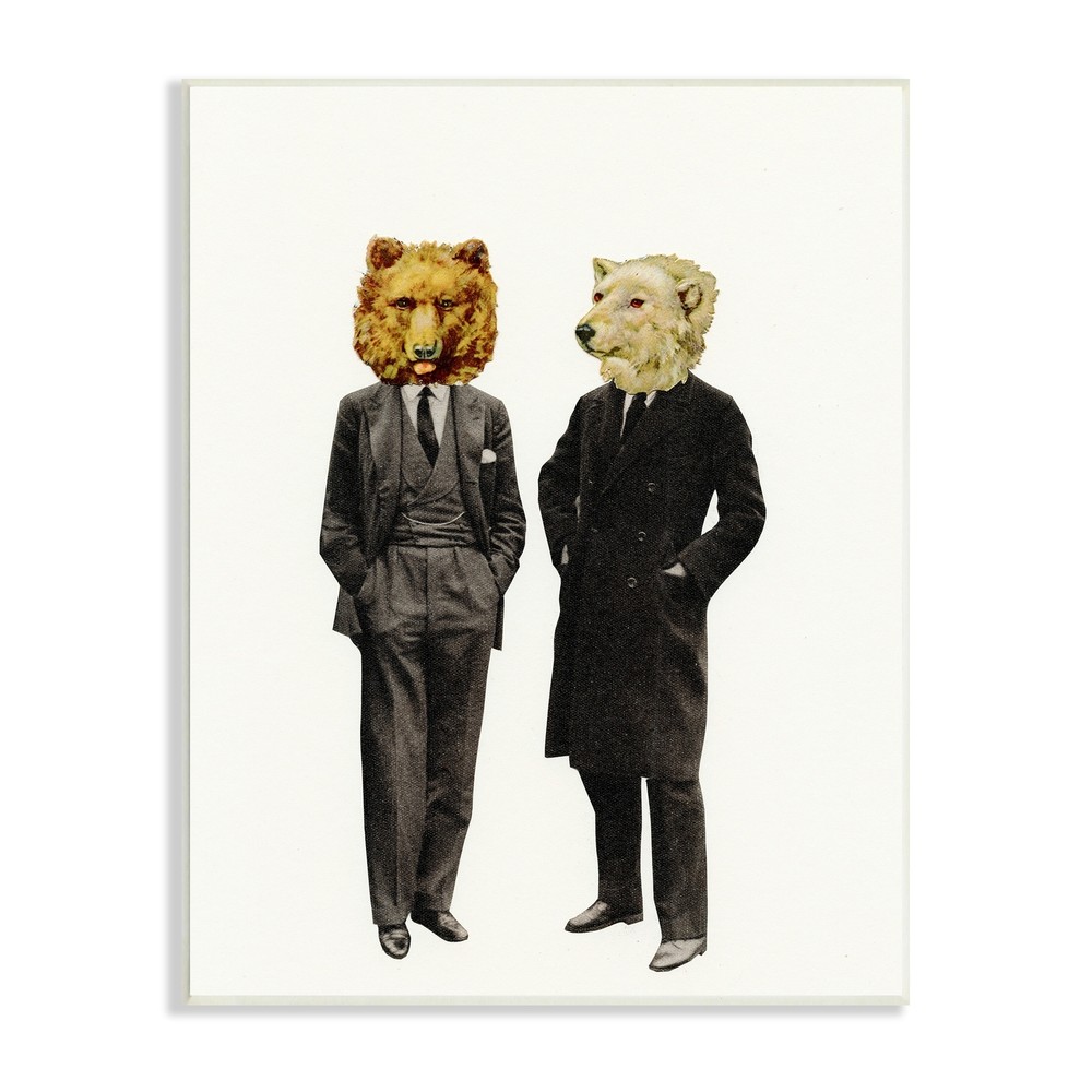 Playful Polar Bear in Grizzly Suit Fashion Wood Wall Art White