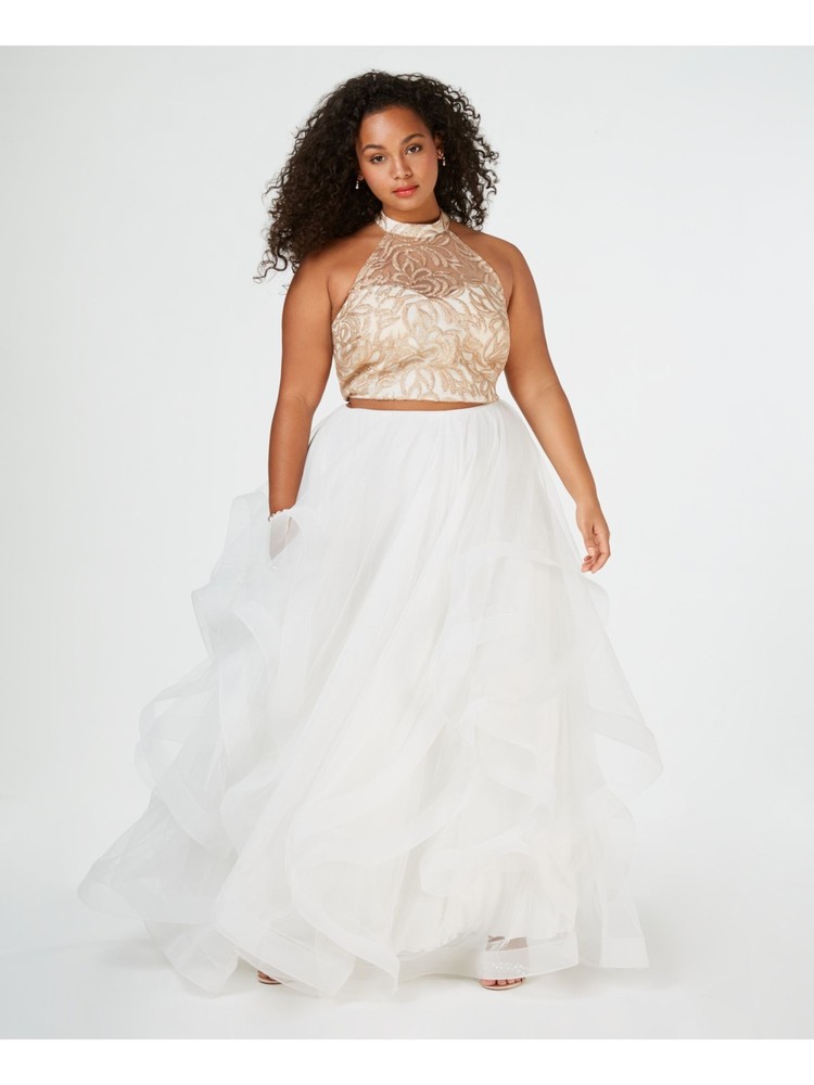 SAY YES TO THE PROM Womens Gold Sleeveless Prom Crop Top Plus 16W