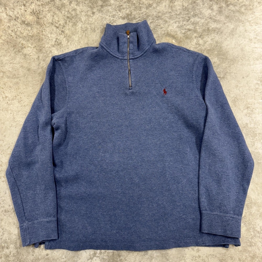 Polo Ralph Lauren Sweater Mens XL Blue Quarter Zip Mock Neck Pony Pullover