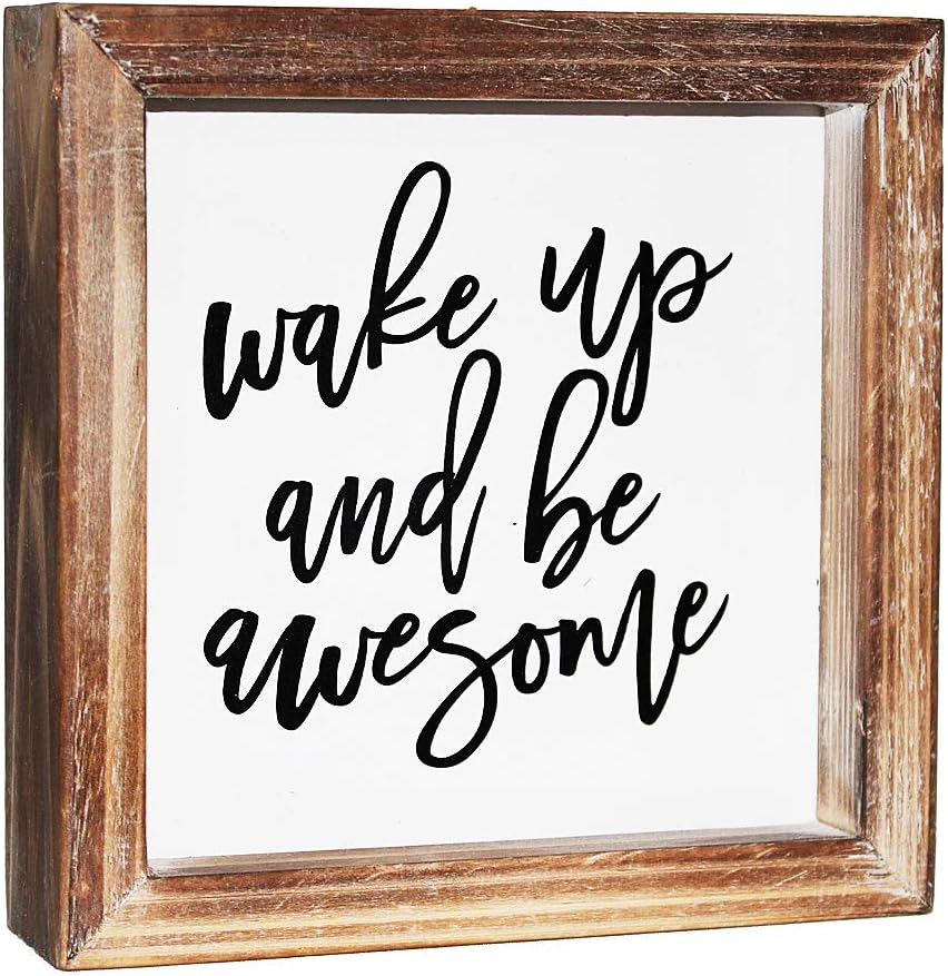 Wake up and Be Awesome Inspirational Wooden Box Sign for Home Decor,Freestanding