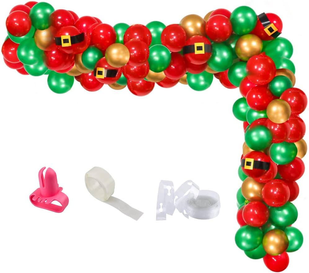 Christmas Balloons Garland Arch Kit Decorations, 90Pcs Christmas Green Red Gold