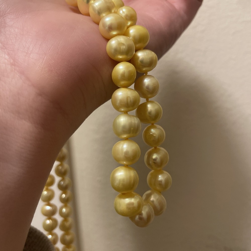 New Years SALE !Natural Gold South Sea Pearl Necklace 10-12mm 20”-image