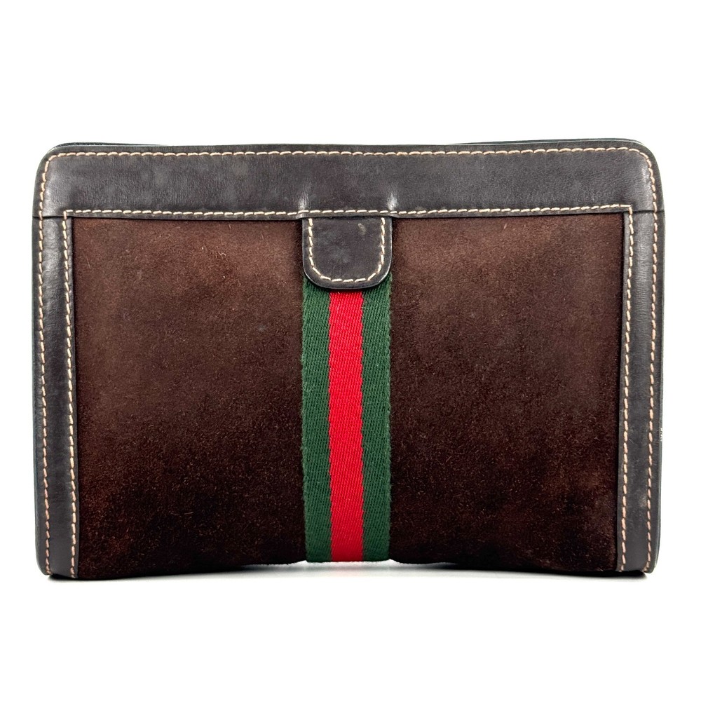 Vintage Gucci Sherry Line Brown Suede Leather Clutch Purse Authentic