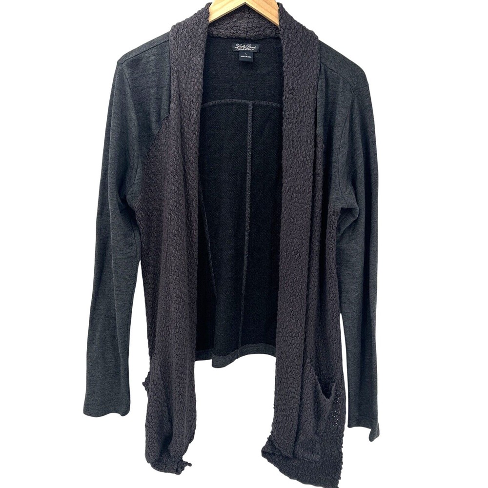 Lucky Brand Sweater Womens Large Open Cardigan Gray Long Sleeve Boho Comfy Knit