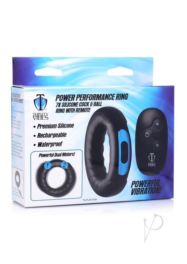 Trinity Men 7x Rechargeable Silicone Cock Ring with Remote Control - Black