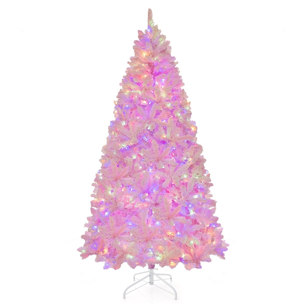 7 FT Flocked Artificial Christmas Tree w/ LED Lights 1200