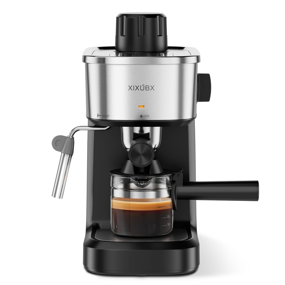 6 Bar Espresso Machine, 800W Compact Coffee Maker with Stainless Steel Cup Wa...