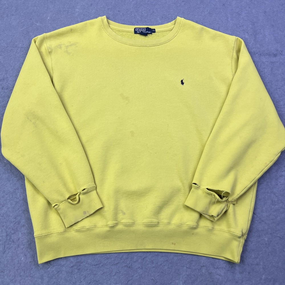 VTG Polo Ralph Lauren Sweatshirt Mens XL Yellow Grunge Embroidered Pullover READ