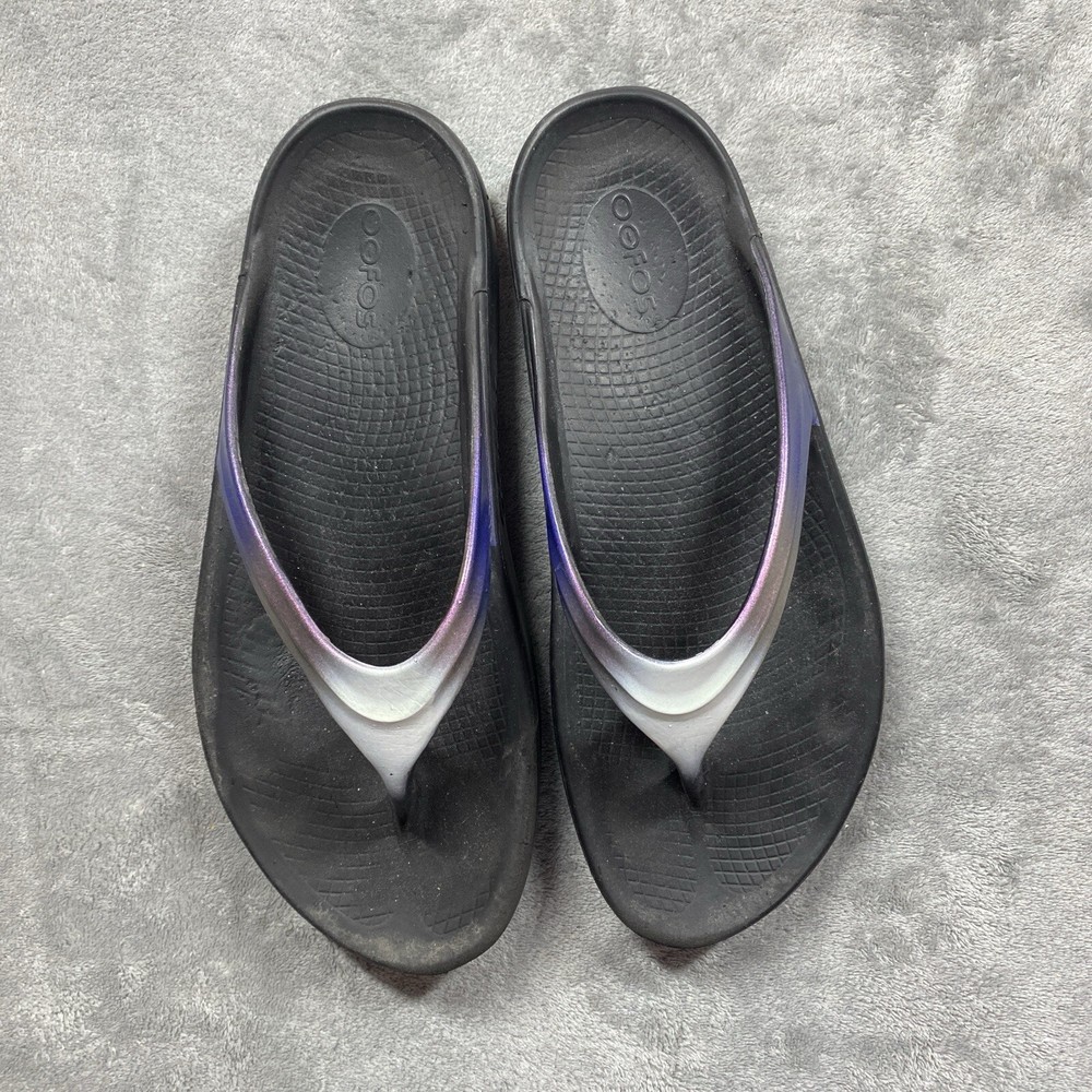 Oofos Oolala Luxe Recovery Sandals Women’s SZ 10 Black Calypso Flip Flop Thong