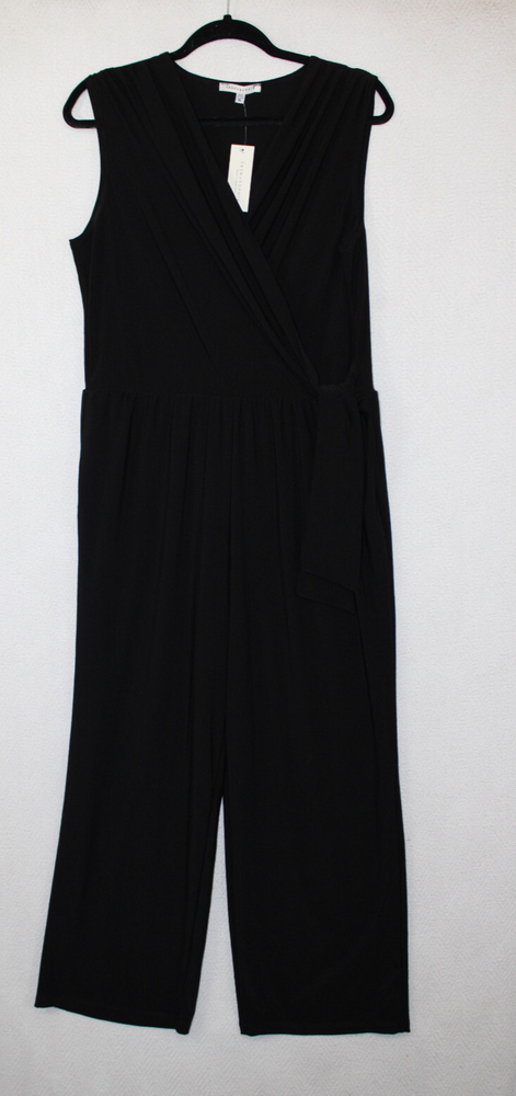 NWT Tash + Sophie Sz XL Black One Piece Jumpsuit Sleeveless Faux Wrap