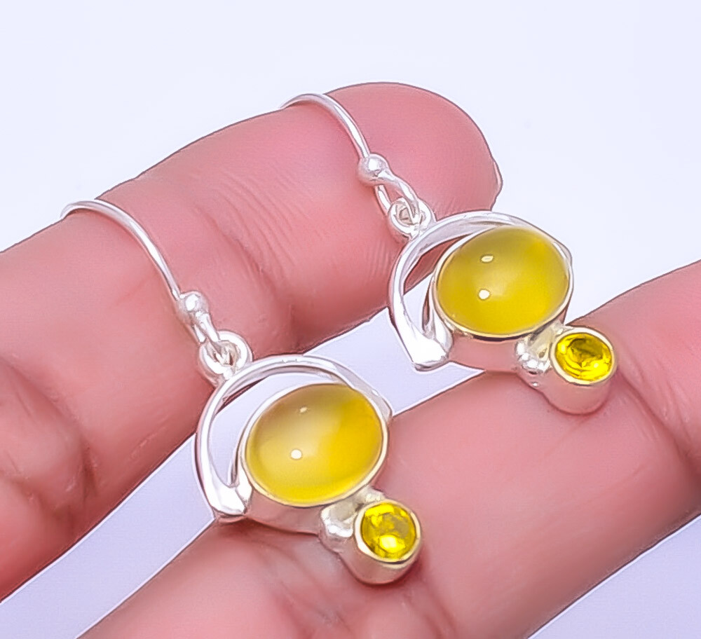 Yellow Onyx and Citrine 925 Sterling Silver Designer Earrings 1.25