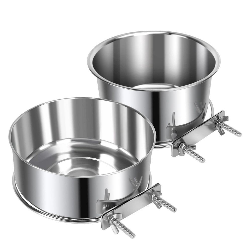 2 PCS Non-Spill Stainless Steel Dog Bowls for Cages - Medium Pet Food & Water Dishes