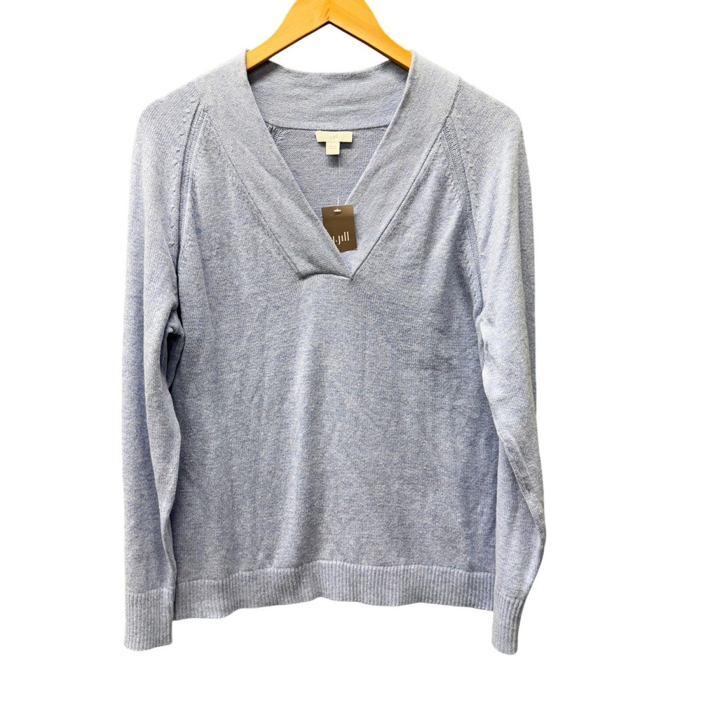 J Jill Sweater Womens Large Blue V-Neck Pullover Comfy Coastal Knit NEW