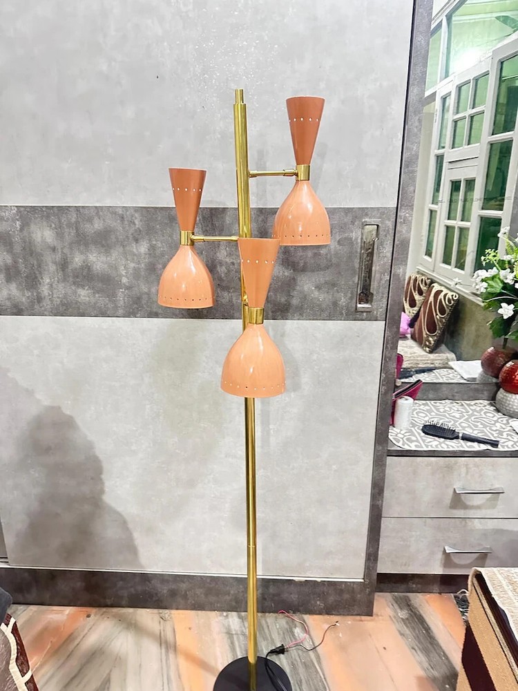 Mid Century Italian Brass Floor Lamp - Diabolo Tripod with Marble Base, Handmade