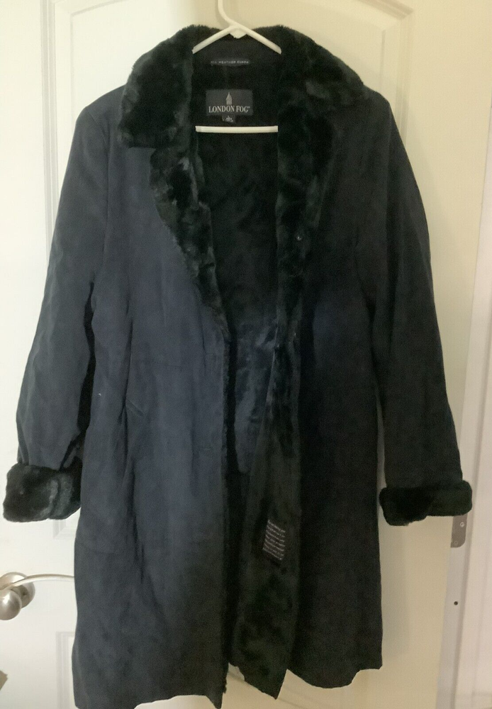 Womens London Fog All Weather Suede Coat Black Large