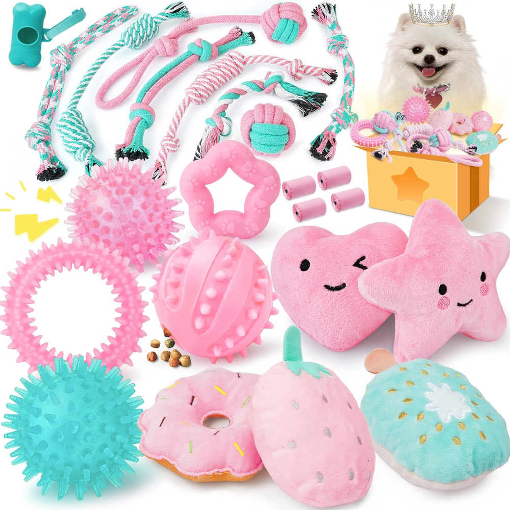 Pink Puppy Toys for Boredom - 23 Pack Puppy Chew Toys for Teething, Interactive