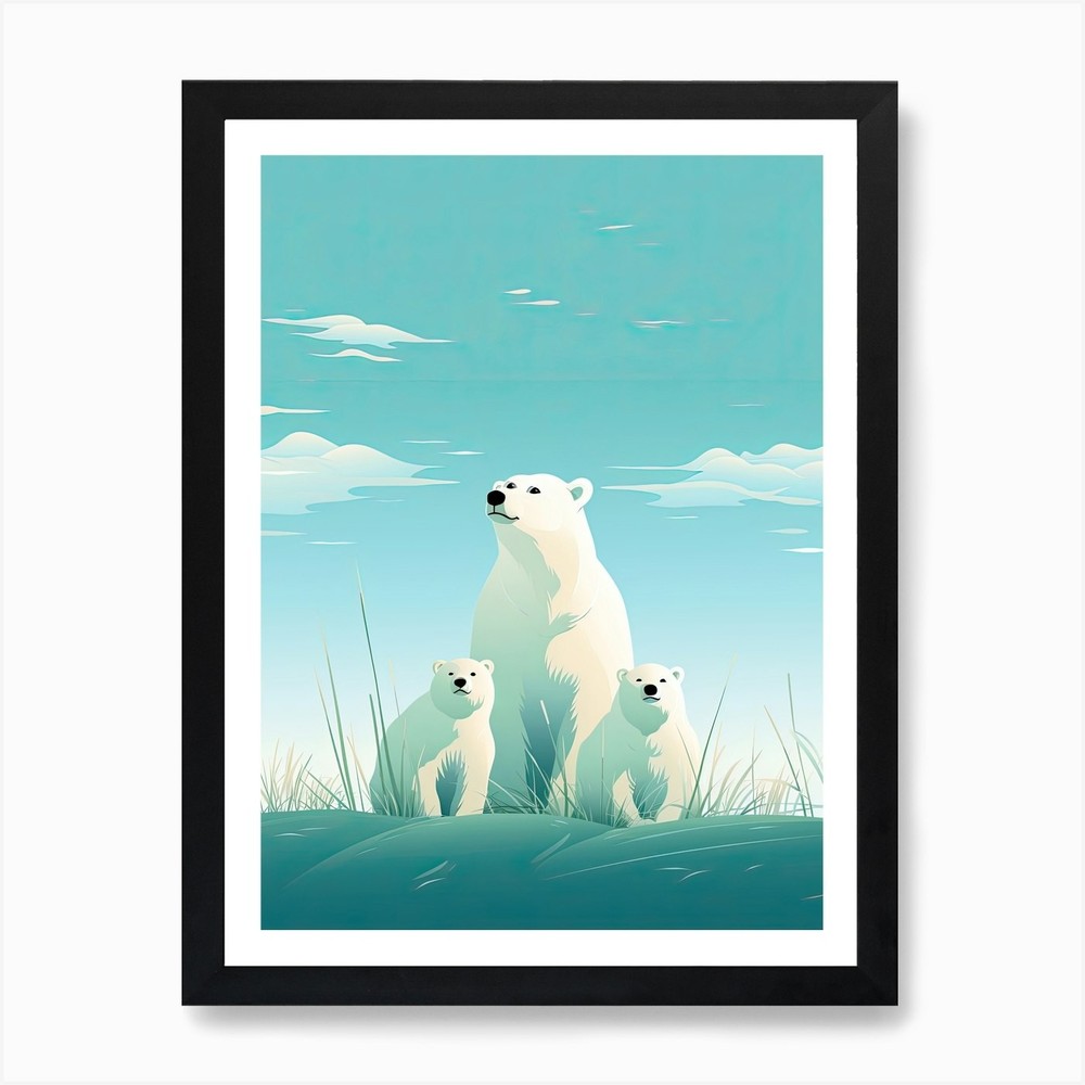 Arctic Polar Bear Family Framed Canvas Wall Art Print  