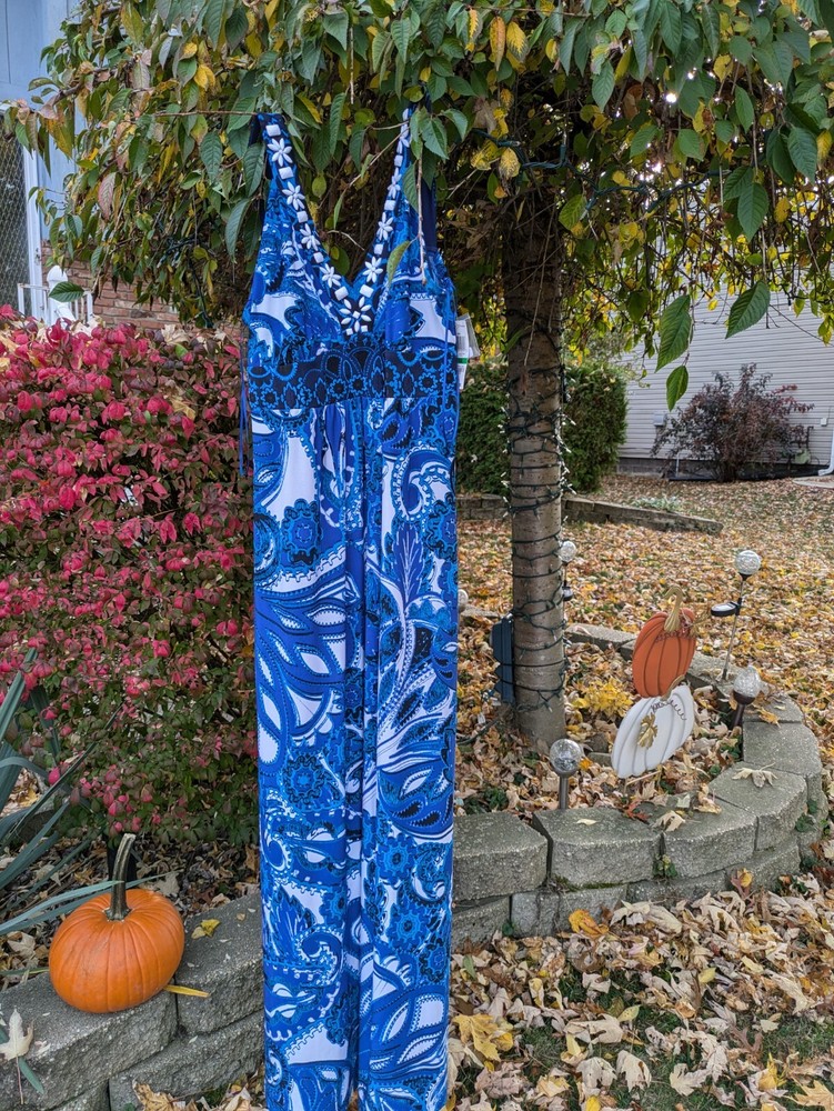 Blue And White Maxi Dress By Style And Co. Size Brand New, NWT Easy Care.