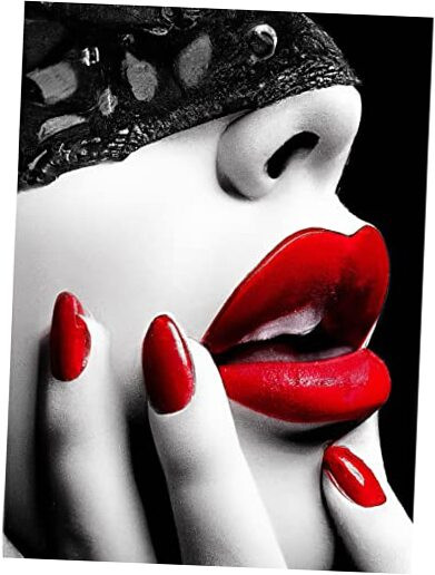 5D Diamond Art Painting Red Lips by Number Kits, Paint with Diamonds Art