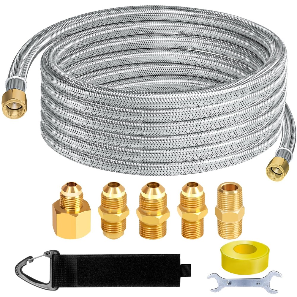 12FT Stainless High Pressure Braided Propane Hose Extension with Conversion C...