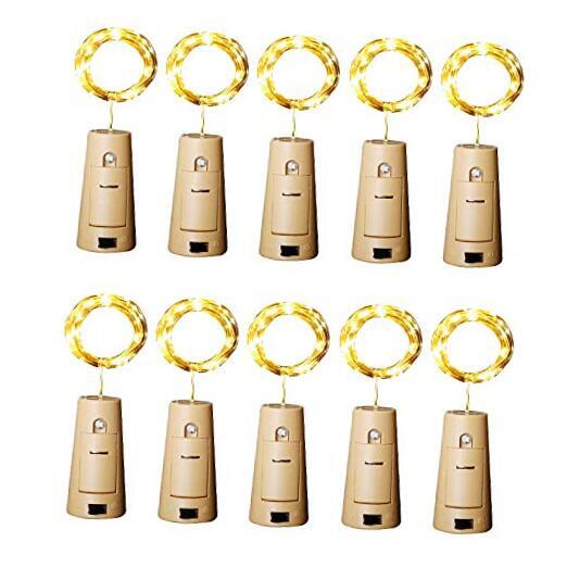 12 LED Wine Bottle Fairy Lights with Cork - Warm White 10 Pack