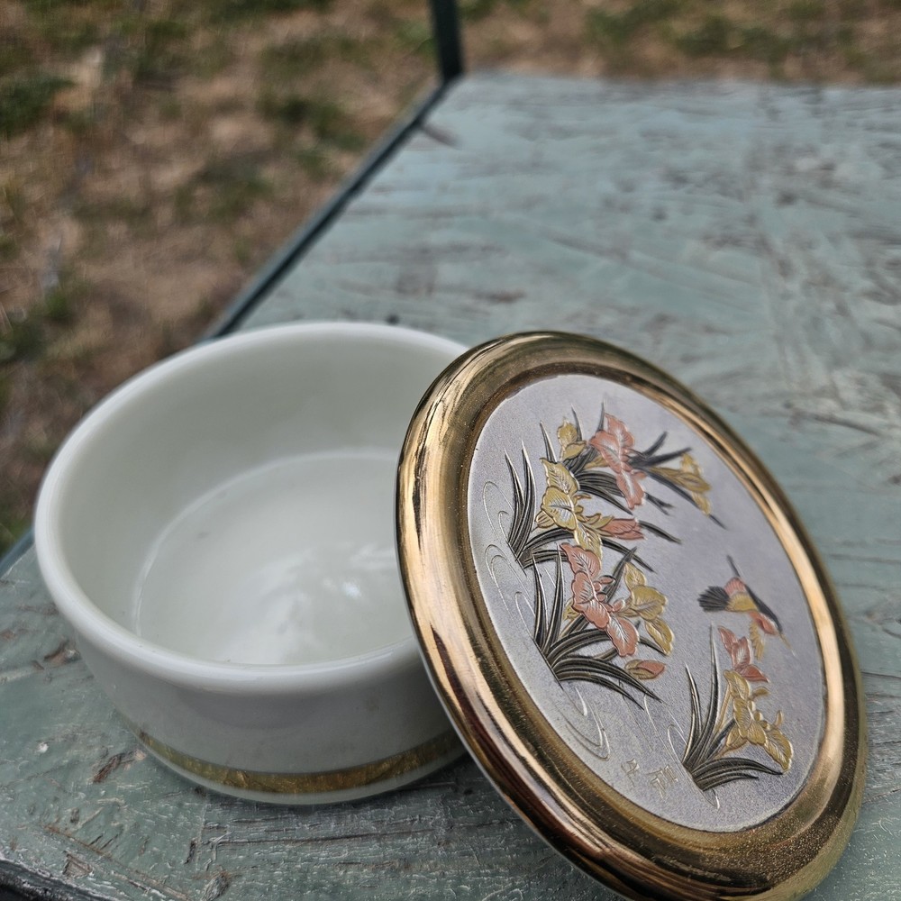 VTG Trinket Jewelry Box Art Of Chokin 24K Gold Trim Porcelain Hummingbird Japan